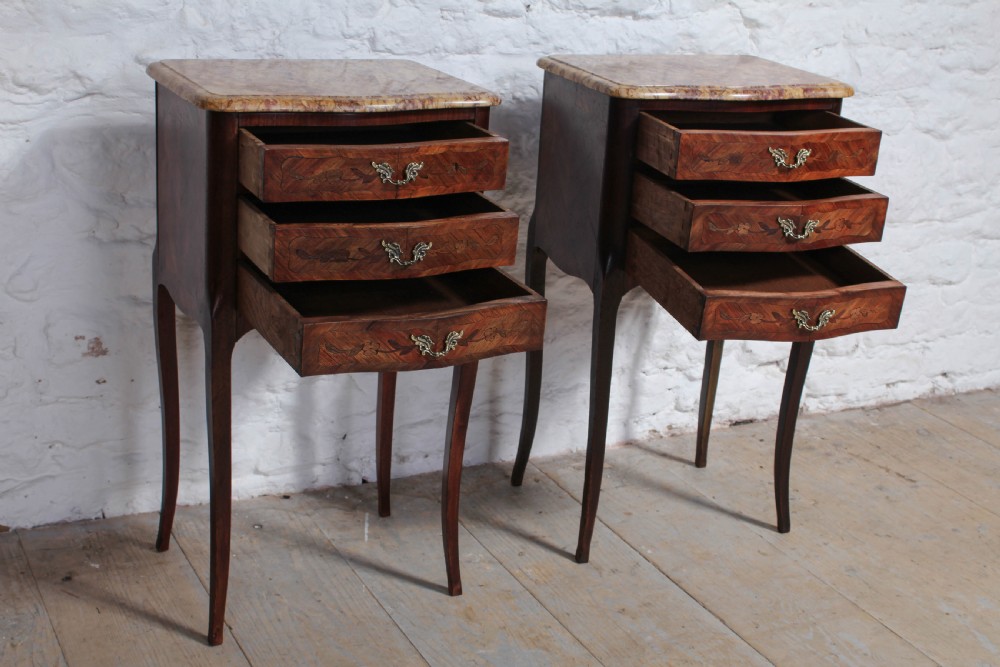 Pretty pair of three drawer bedside tables View V