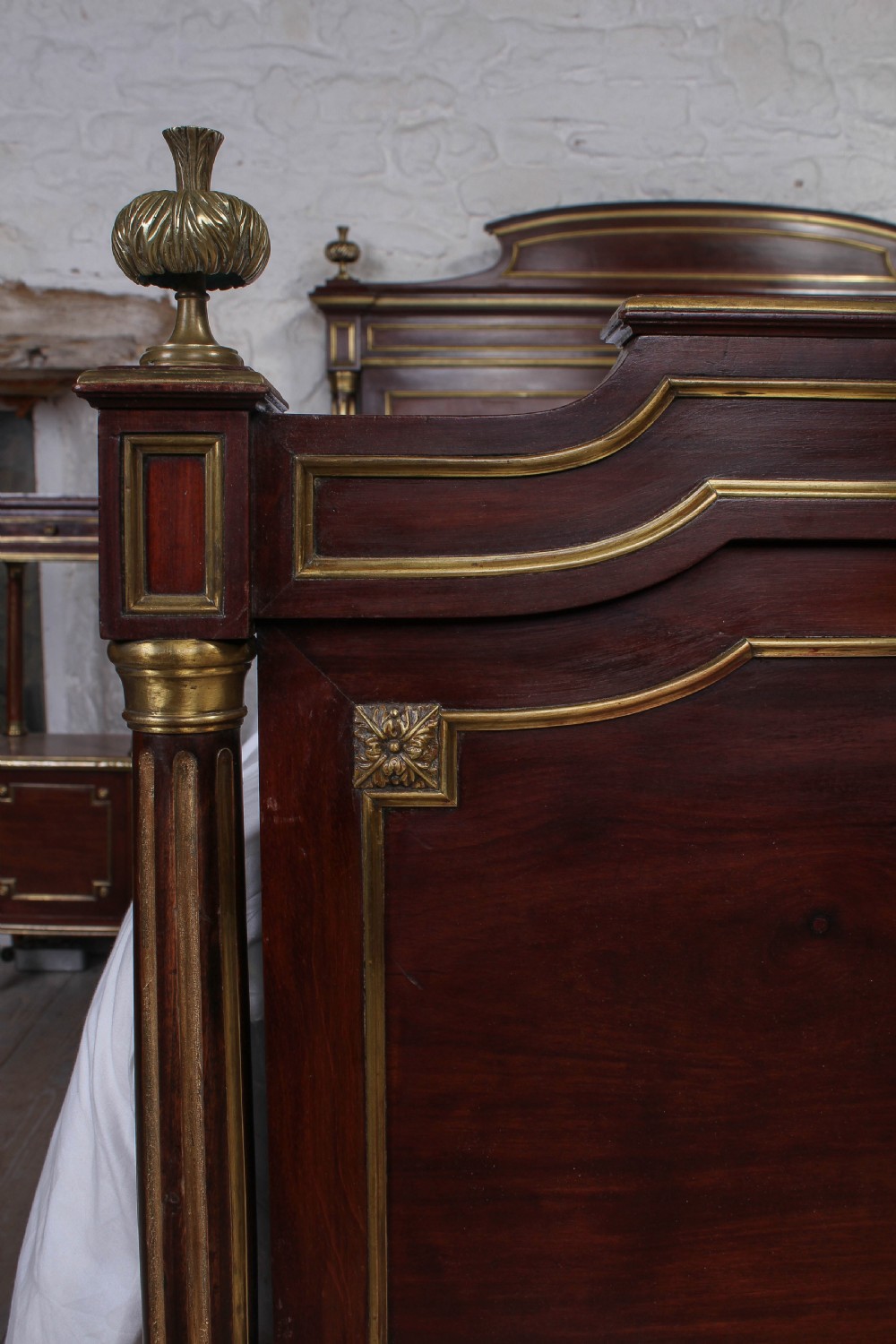 Handsome French Empire style mahogany with brass details double bed View V