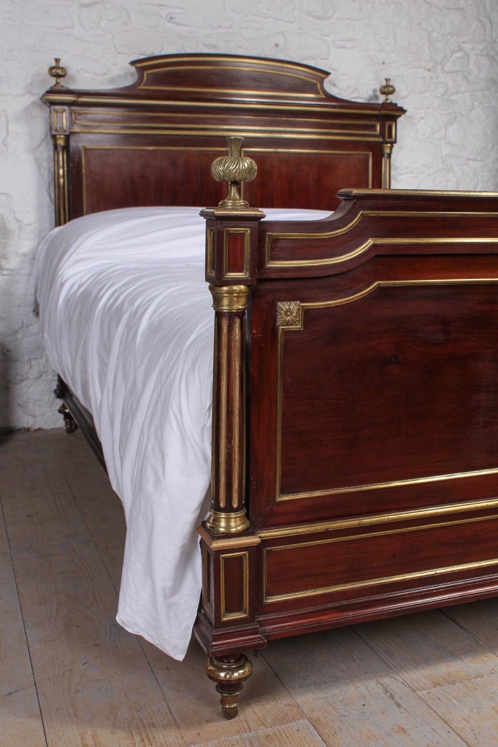 Handsome French Empire style mahogany with brass details double bed View VI