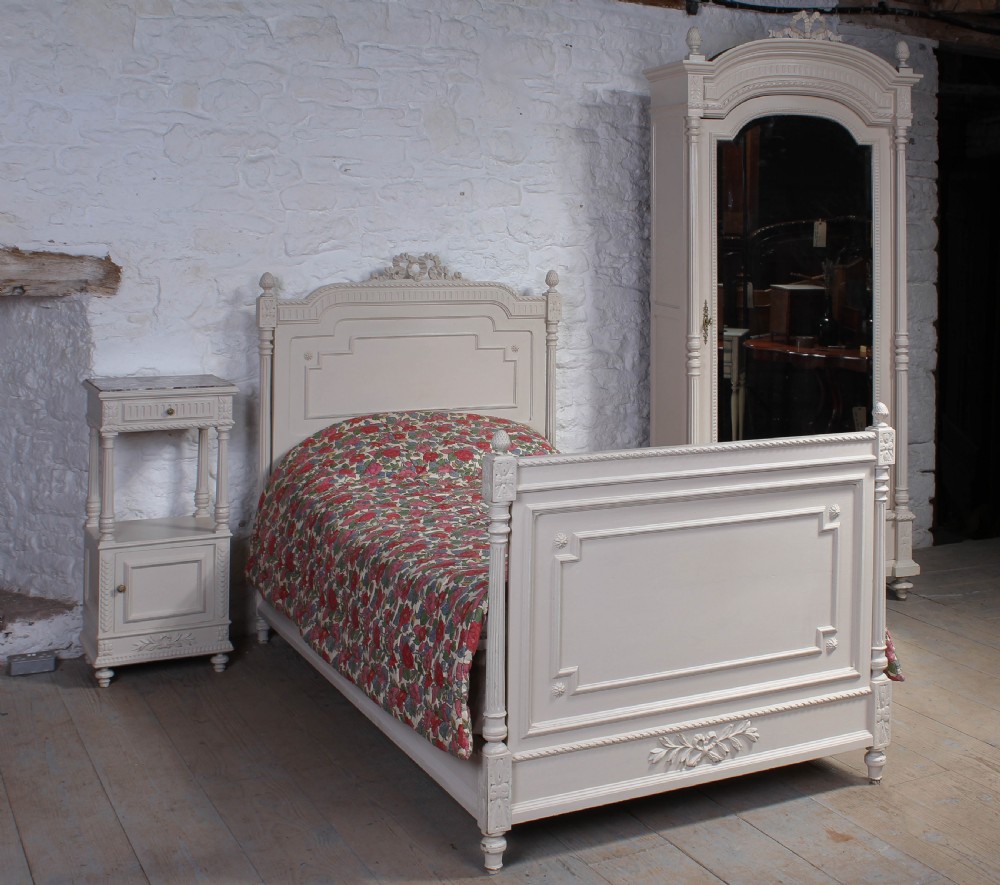 Louis XVI style painted bedroom suite with super single bed.