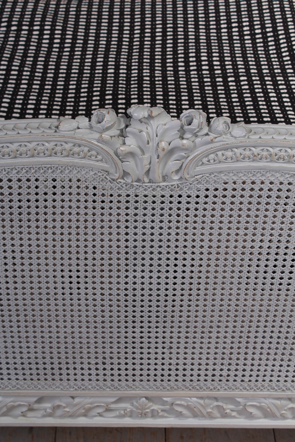 Gorgeous painted carved and caned French king size bergere bed View II