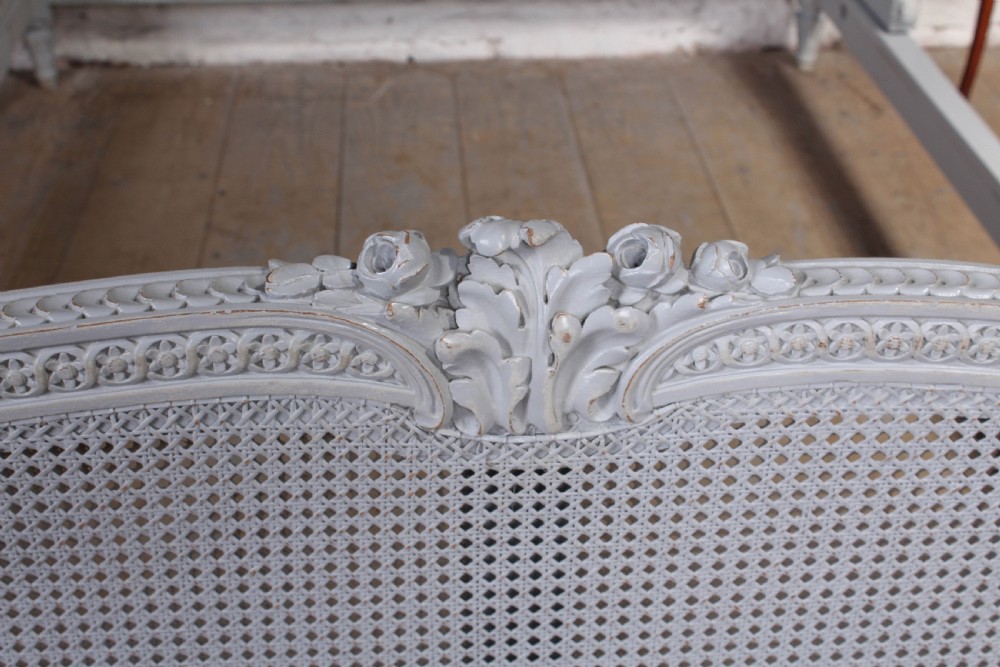 Gorgeous painted carved and caned French king size bergere bed View VII