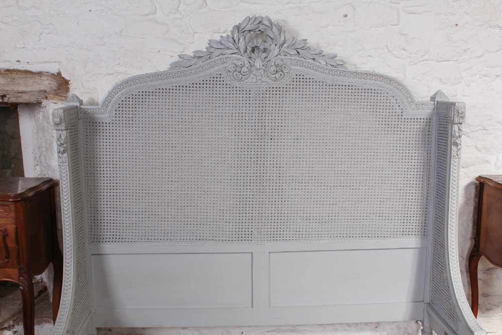 Gorgeous painted carved and caned French king size bergere bed View VIII