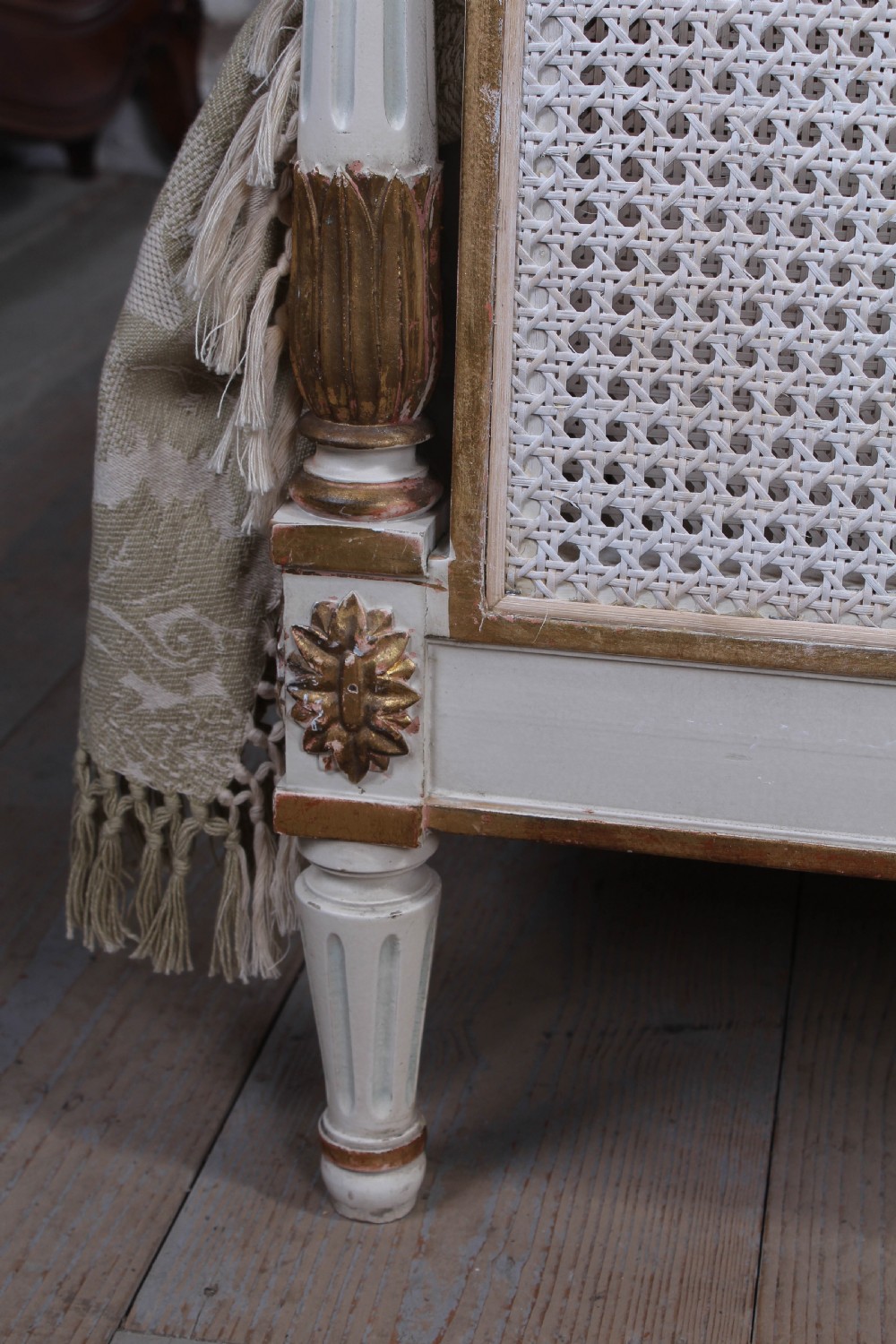 Very pretty pair of French painted caned bergere beds View IV