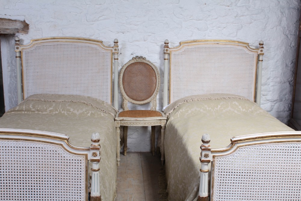 Very pretty pair of French painted caned bergere beds View VI