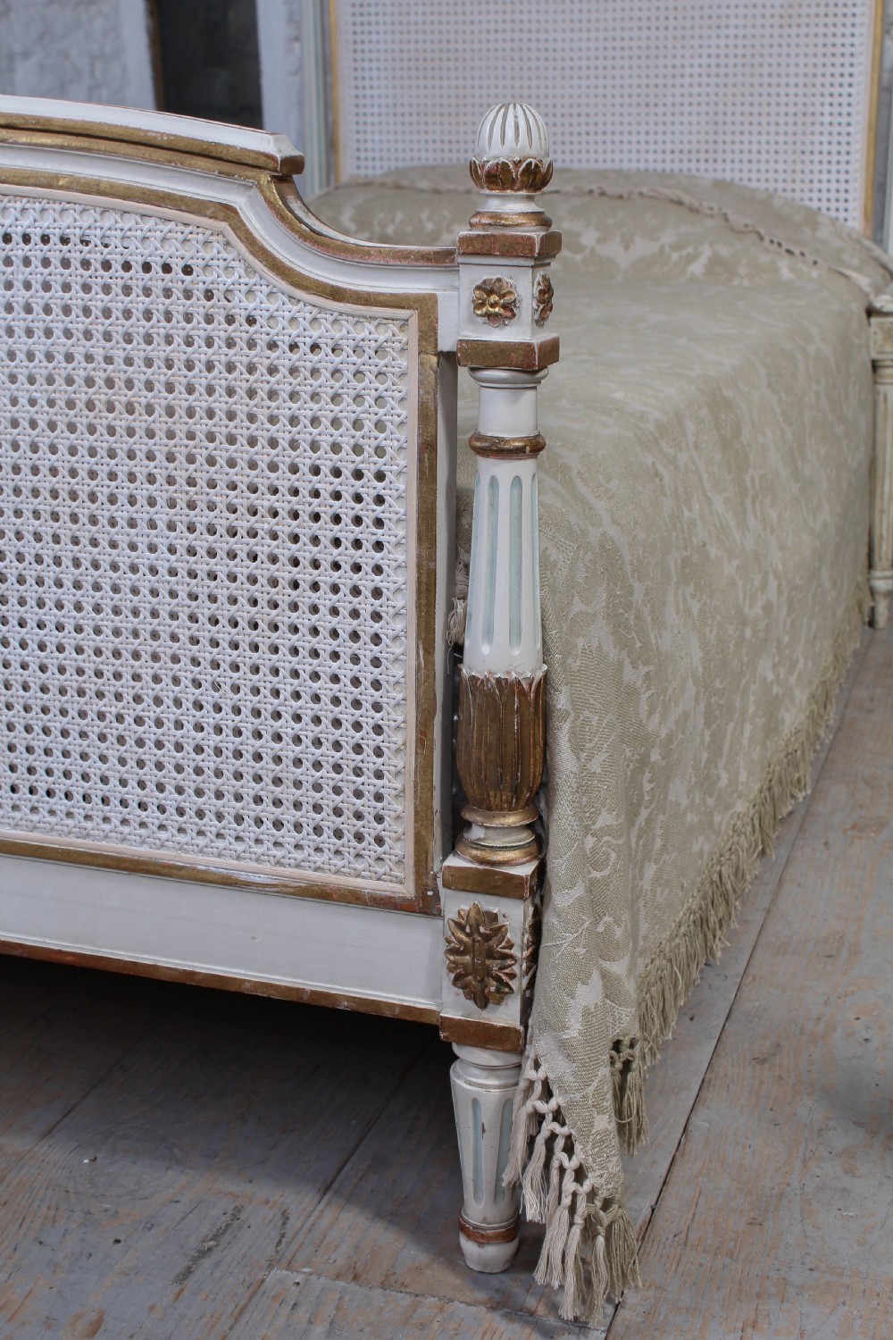 Very pretty pair of French painted caned bergere beds View VII