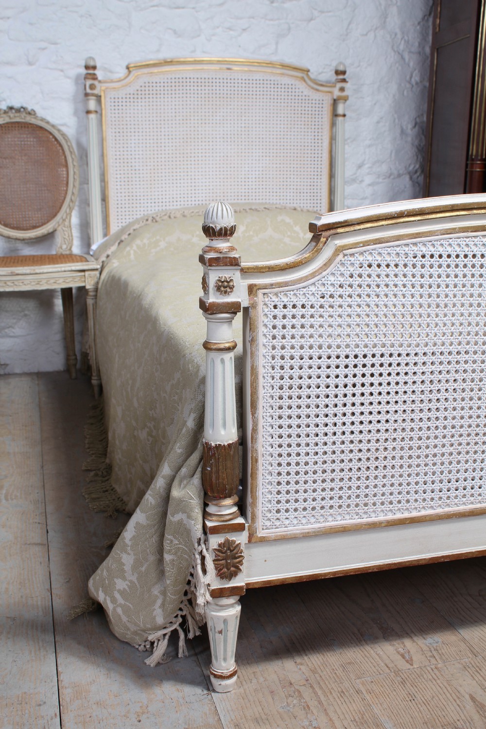 Very pretty pair of French painted caned bergere beds View IX