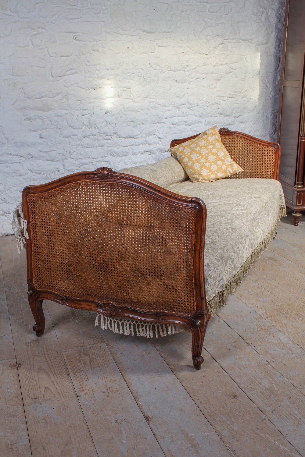 Attractive French wooden caned single day bed View III