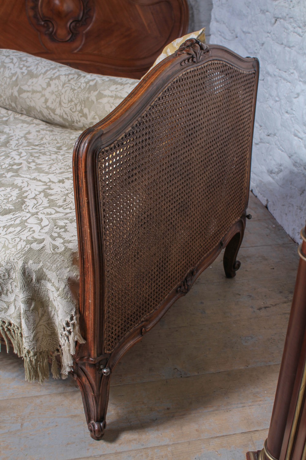 Attractive French wooden caned single day bed View V
