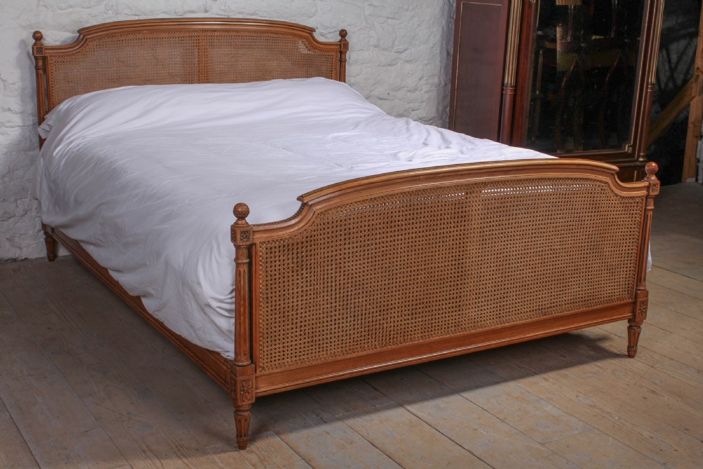 French caned king size bed with fluted columns