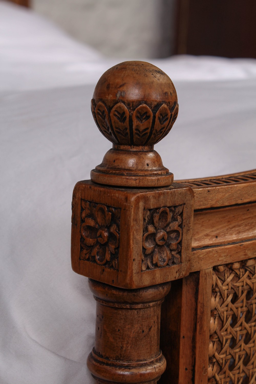 French caned king size bed with fluted columns View II