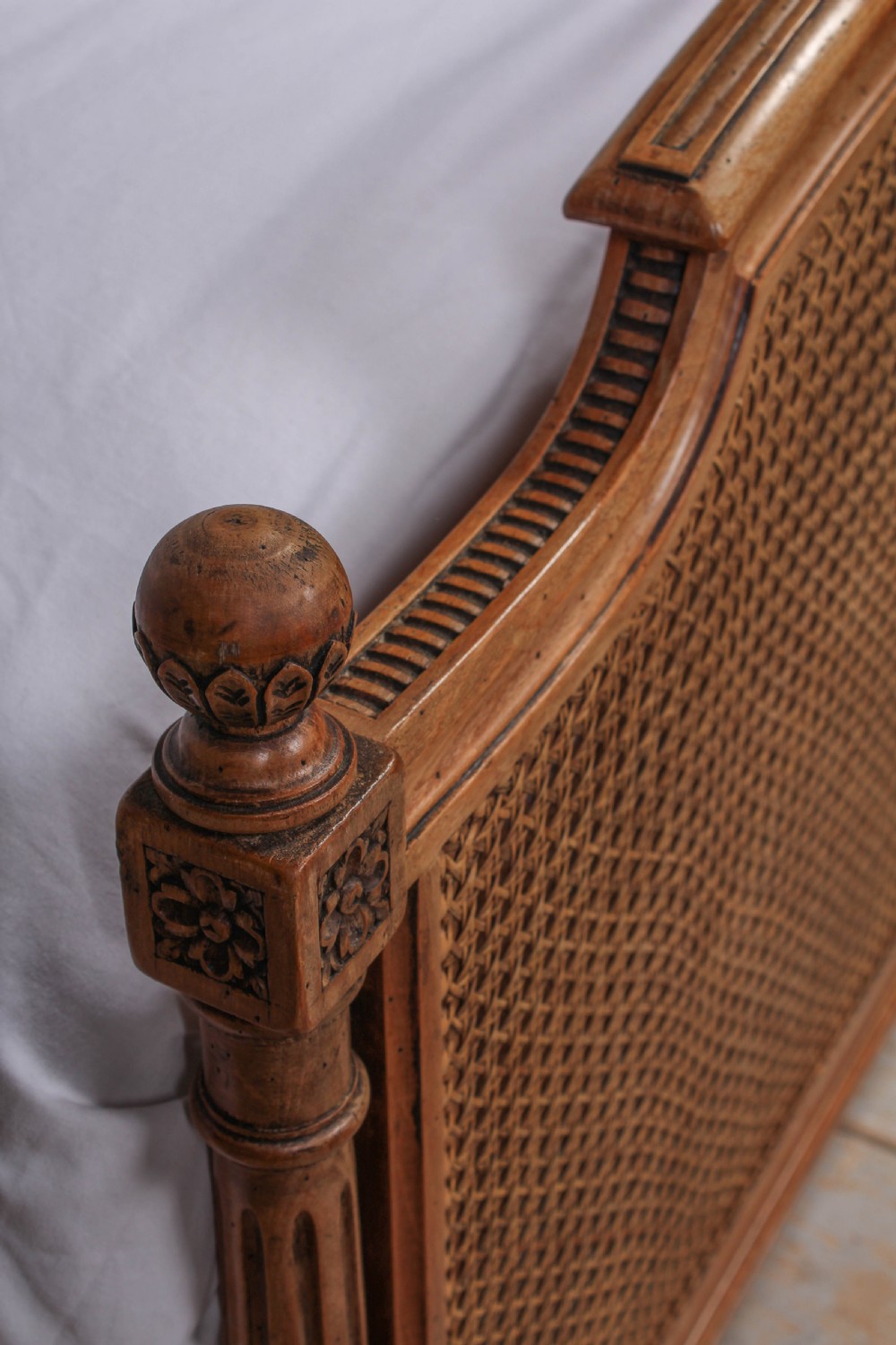 French caned king size bed with fluted columns View III