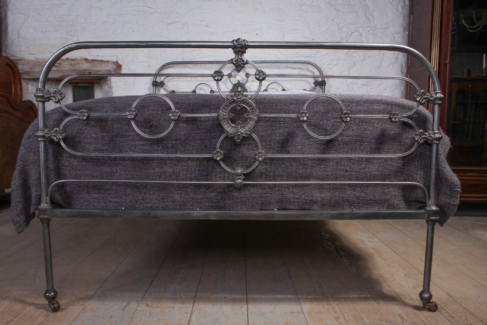 Beautiful burnished all iron king size early Victorian bed View II