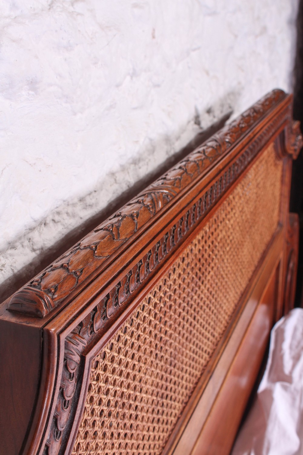 Handsome rare carved walnut and Bergere caned 5Ft French king size bed  View IX
