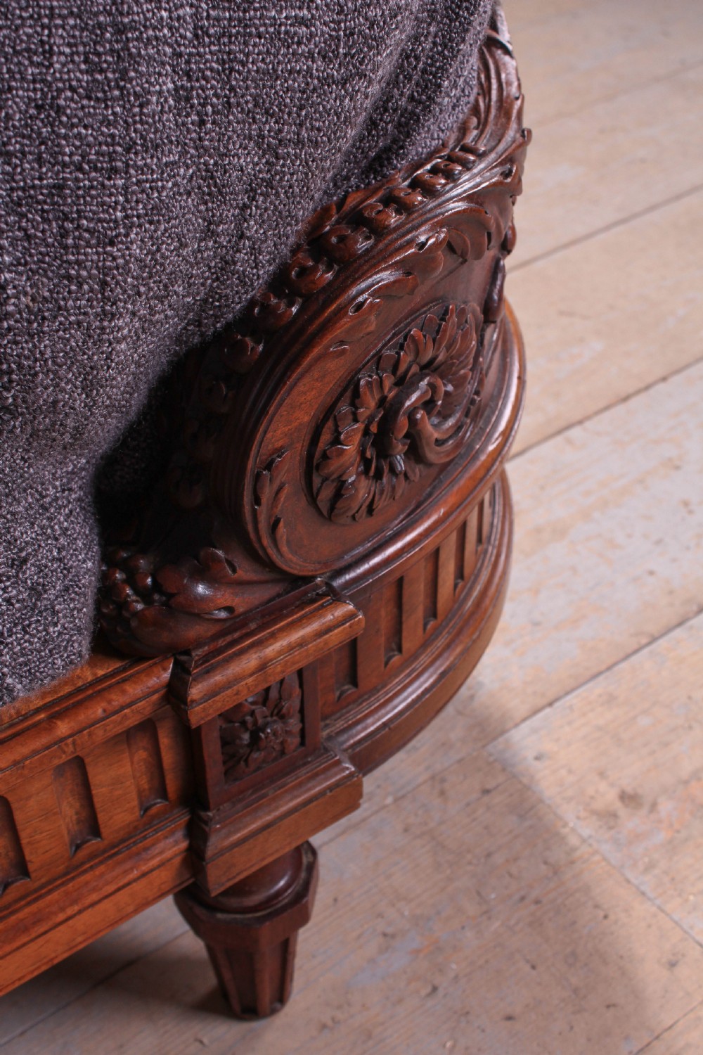 Handsome rare carved walnut and Bergere caned 5Ft French king size bed  View XI