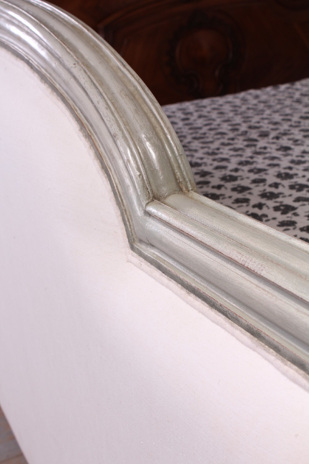 Super king size French upholstered 6Ft bed with original gilded paint work View V