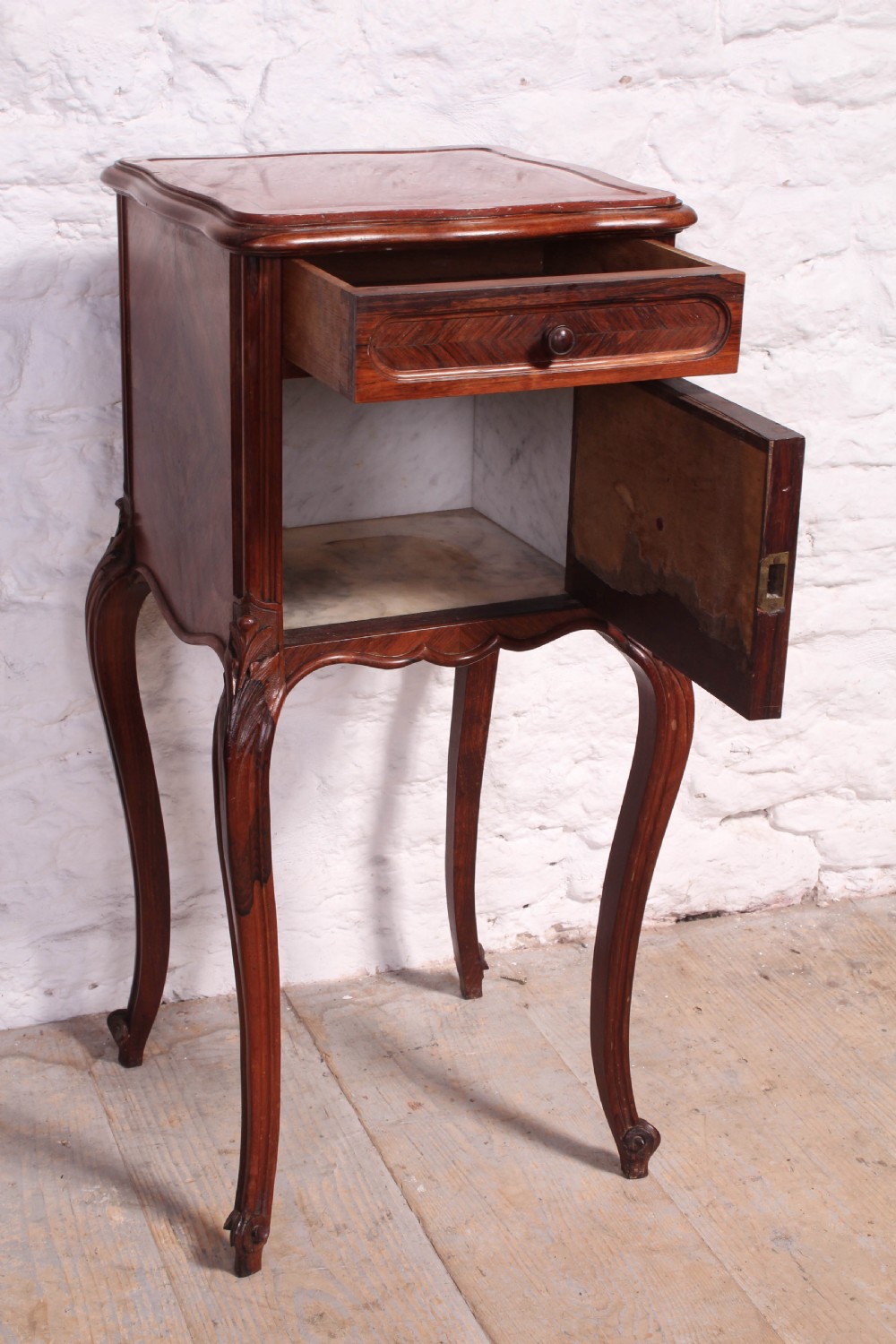 Louis XV style Rosewood quarter veneer beside cabinet View II