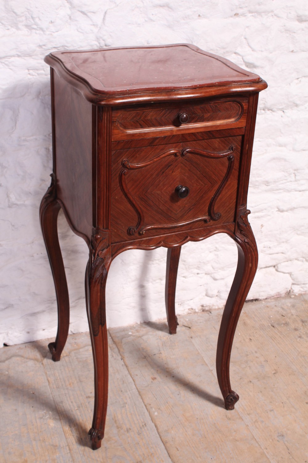 Louis XV style Rosewood quarter veneer beside cabinet View IV