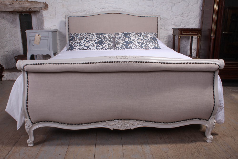 Louis XV style roll top newly upholstered and painted King size bed View II