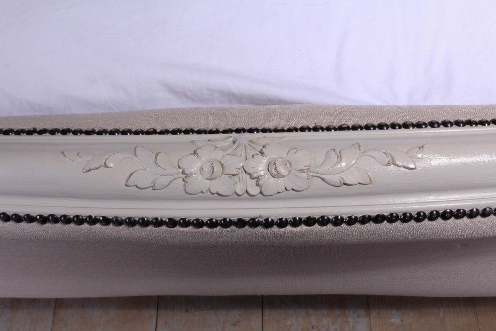 Louis XV style roll top newly upholstered and painted King size bed View V