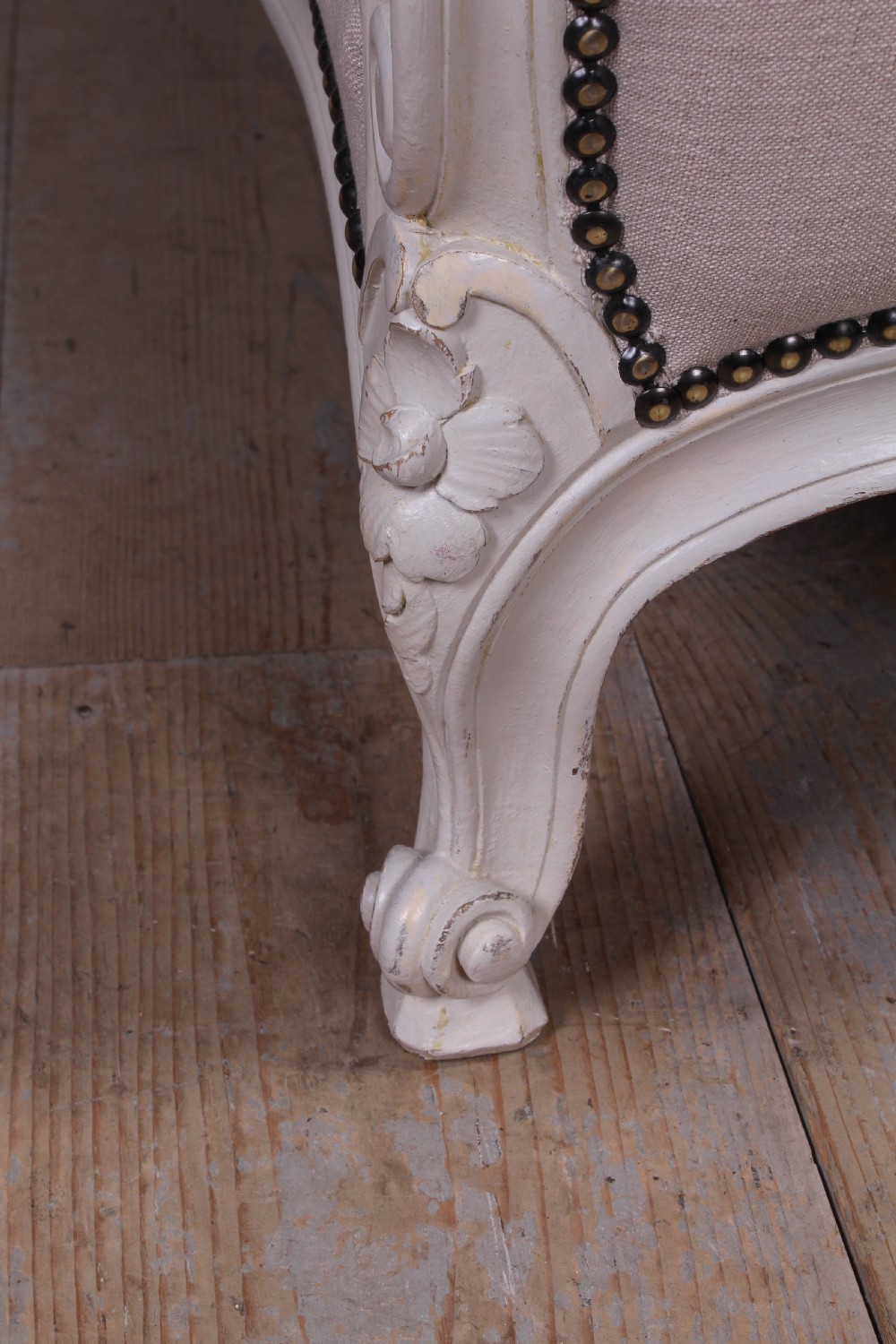 Louis XV style roll top newly upholstered and painted King size bed View VI