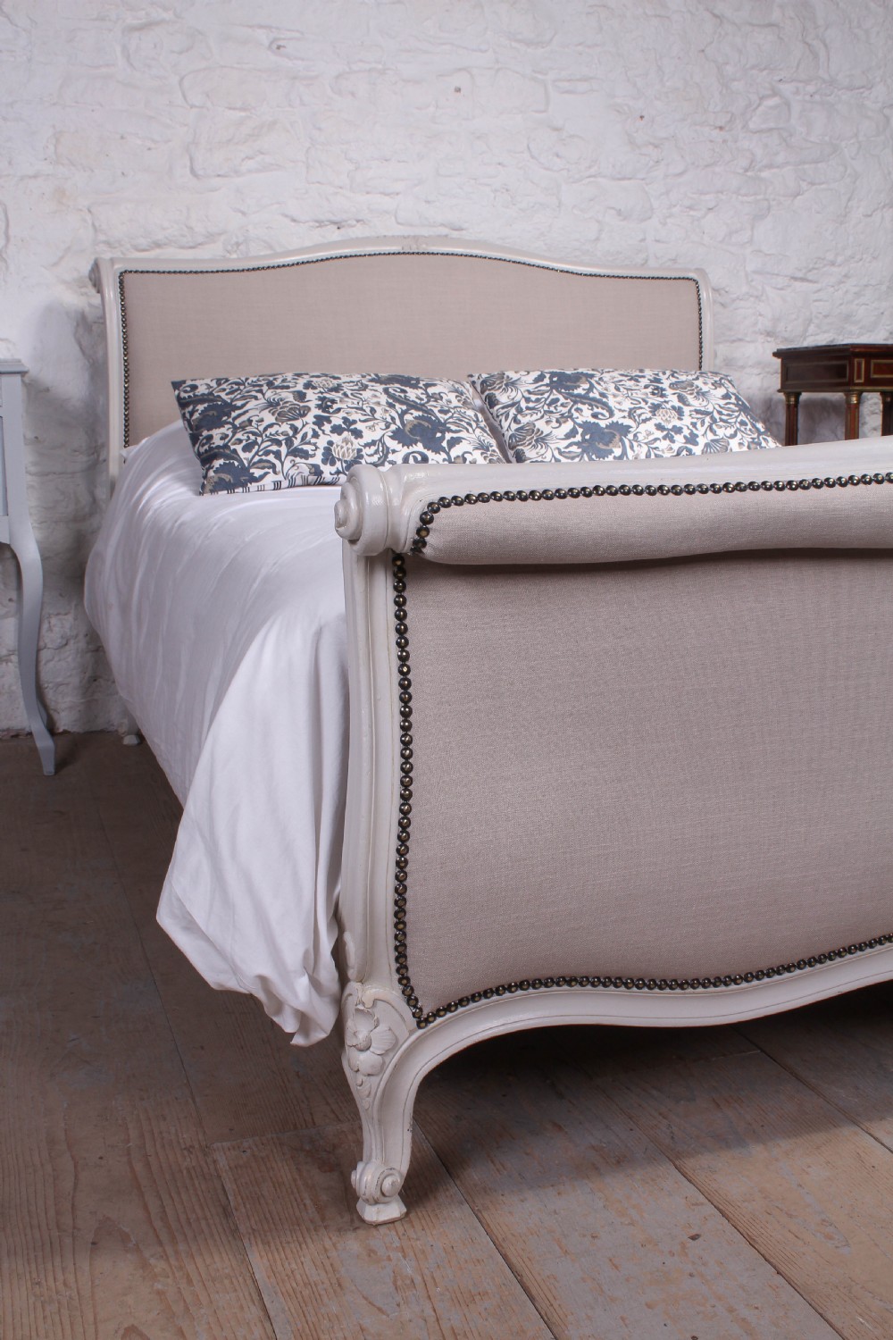 Louis XV style roll top newly upholstered and painted King size bed View VIII