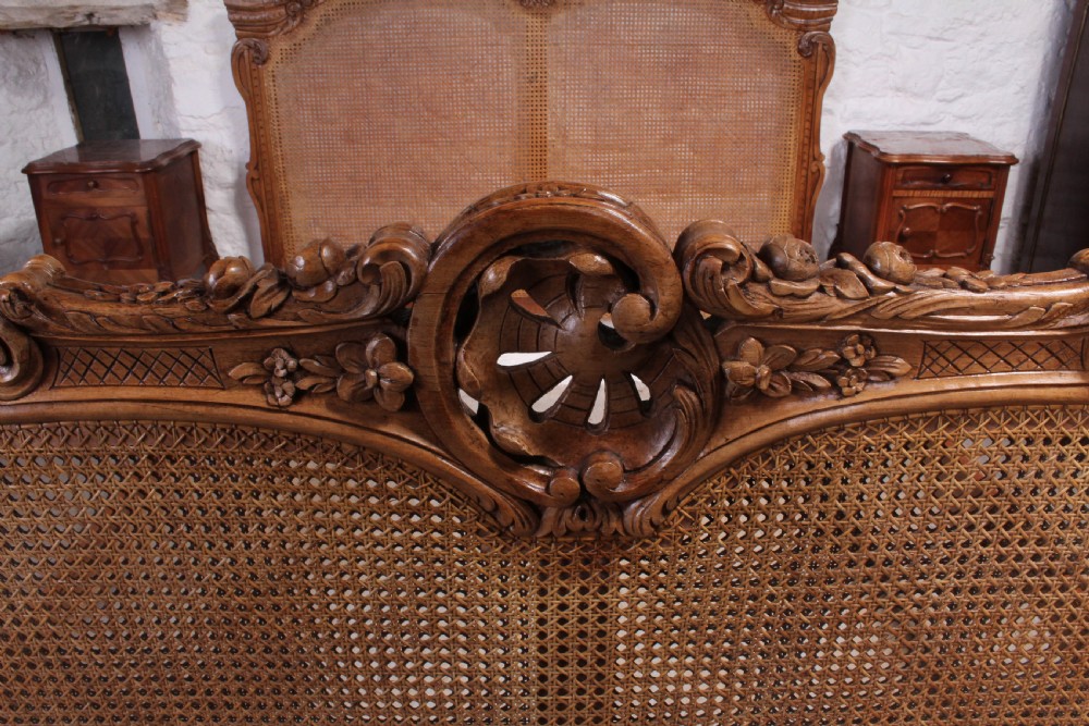 French Elaborately carved good quality caned  European king size bed View III