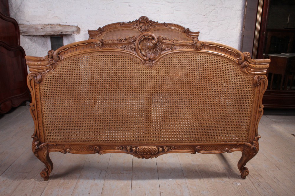 French Elaborately carved good quality caned  European king size bed View IV