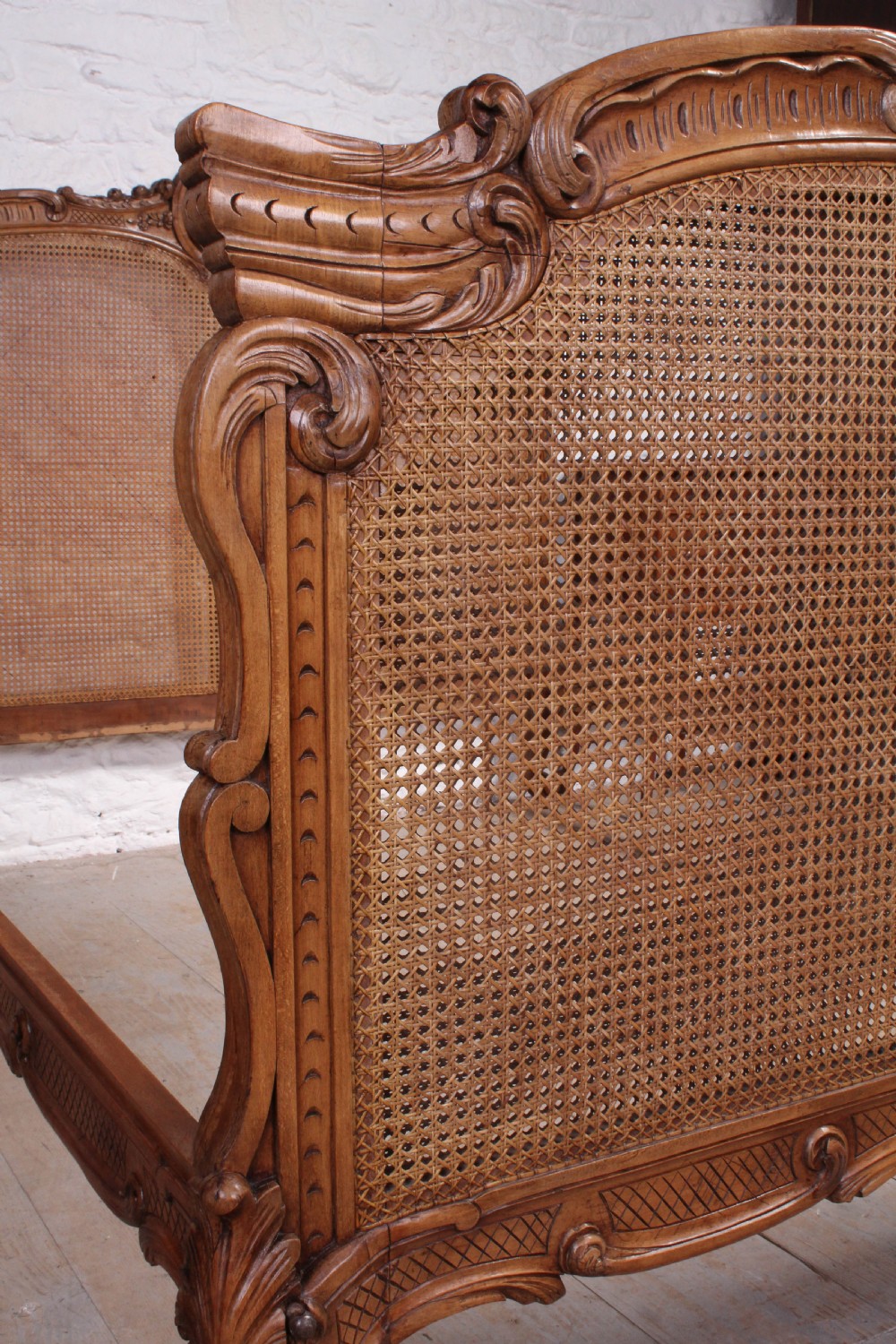 French Elaborately carved good quality caned  European king size bed View V