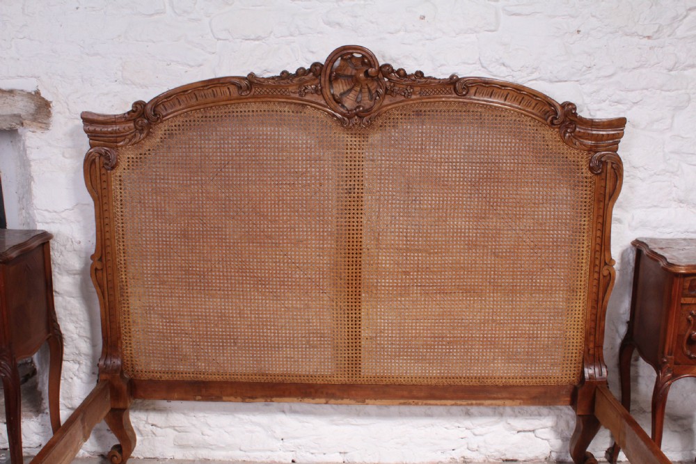 French Elaborately carved good quality caned  European king size bed View VII