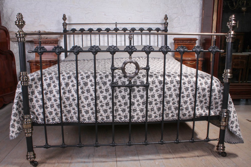 Very handsome classic Victorian super king size black and aged brass bed View II