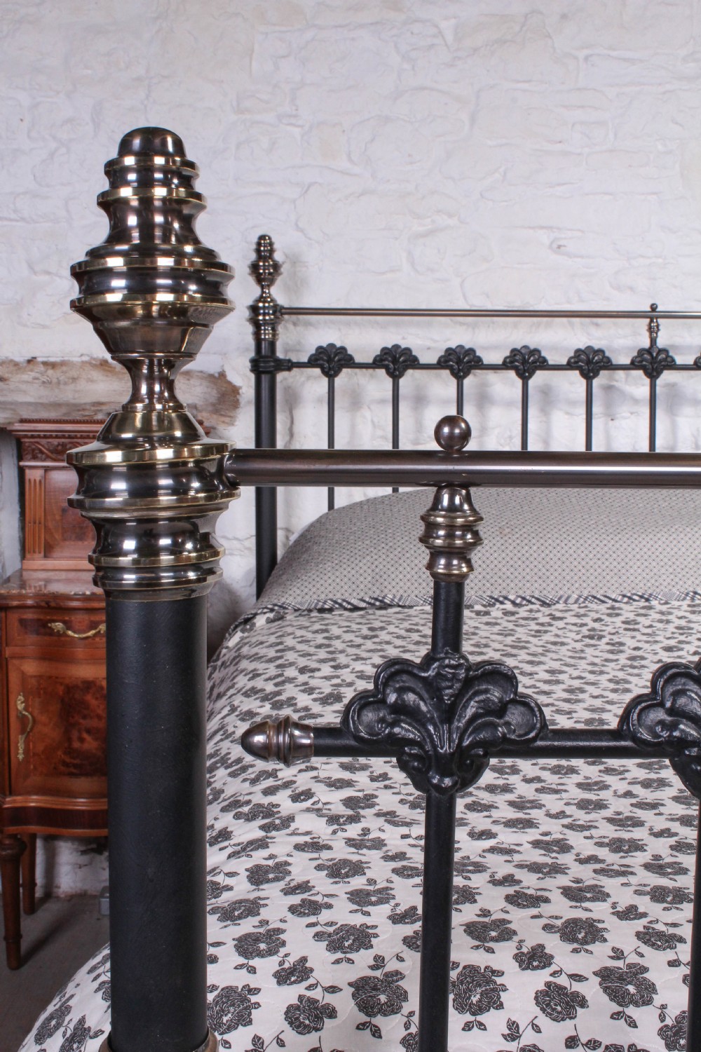 Very handsome classic Victorian super king size black and aged brass bed View IX