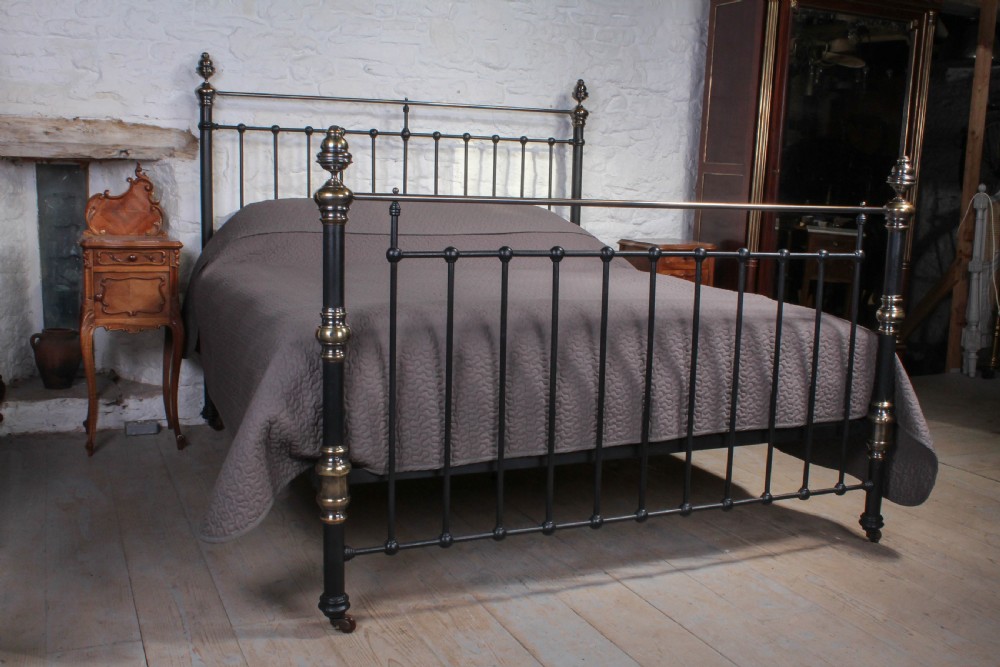 Handsome 6Ft super king size Victorian classic black and aged brass bed