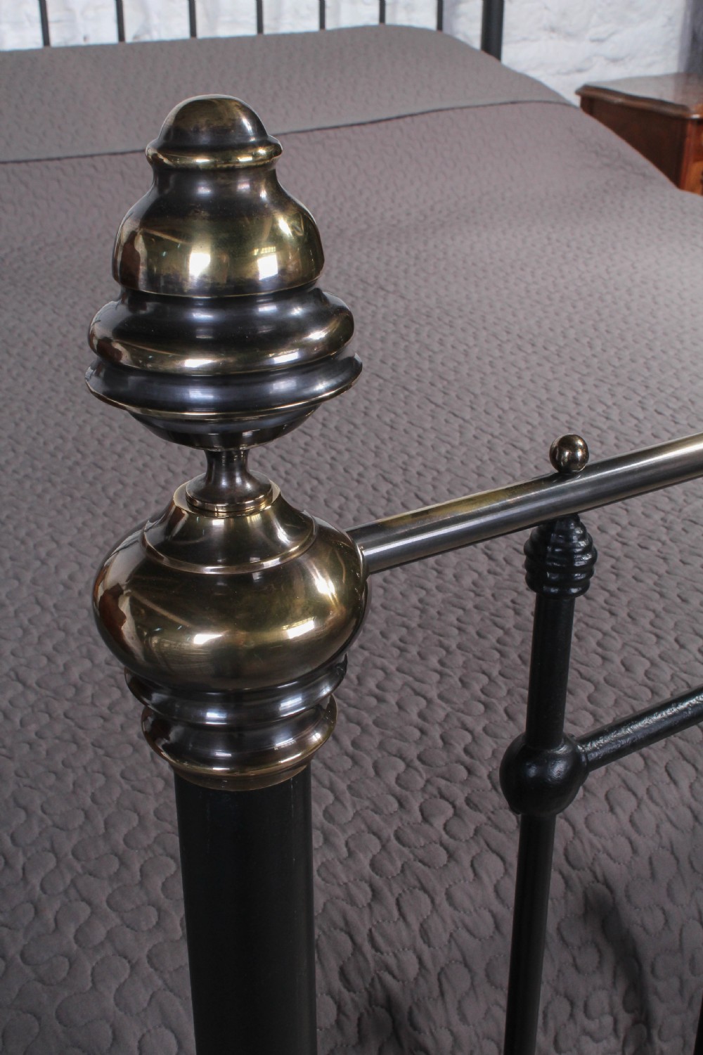 Handsome 6Ft super king size Victorian classic black and aged brass bed View II