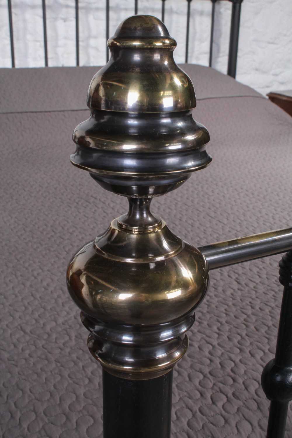 Handsome 6Ft super king size Victorian classic black and aged brass bed View III
