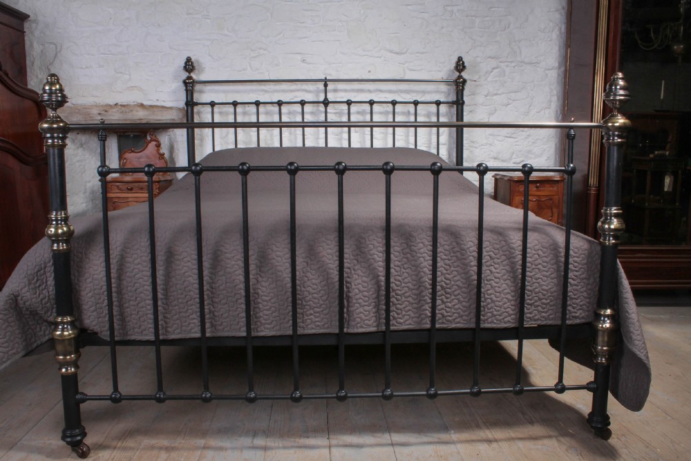 Handsome 6Ft super king size Victorian classic black and aged brass bed View V