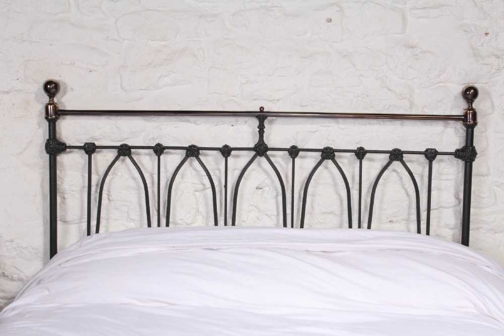 Rare and individual Victorian black and brass double bed. View III