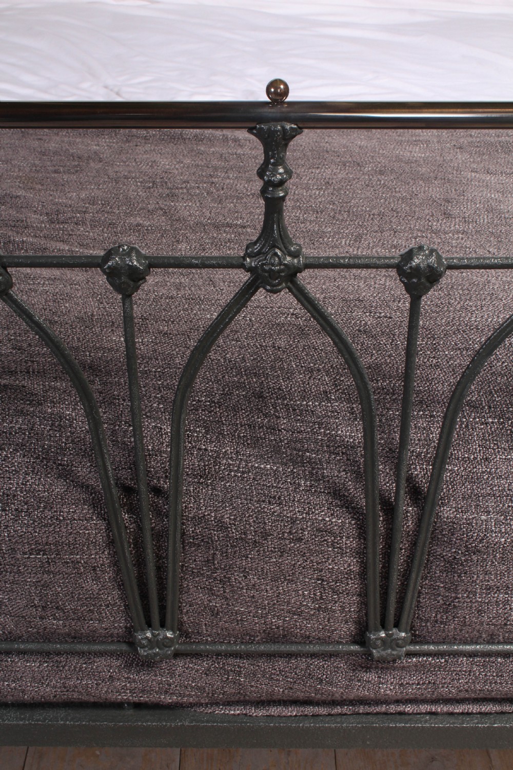 Rare and individual Victorian black and brass double bed. View IV