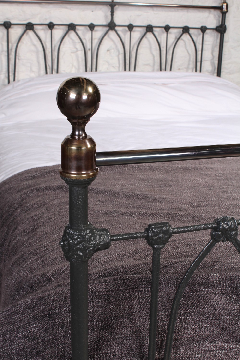 Rare and individual Victorian black and brass double bed. View V
