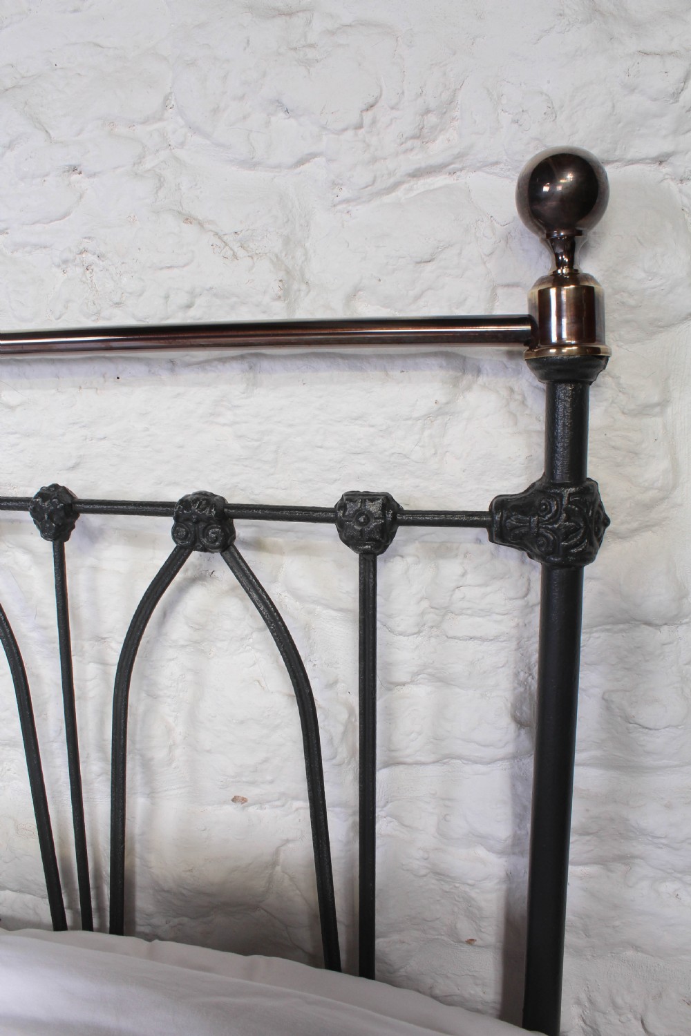Rare and individual Victorian black and brass double bed. View VI