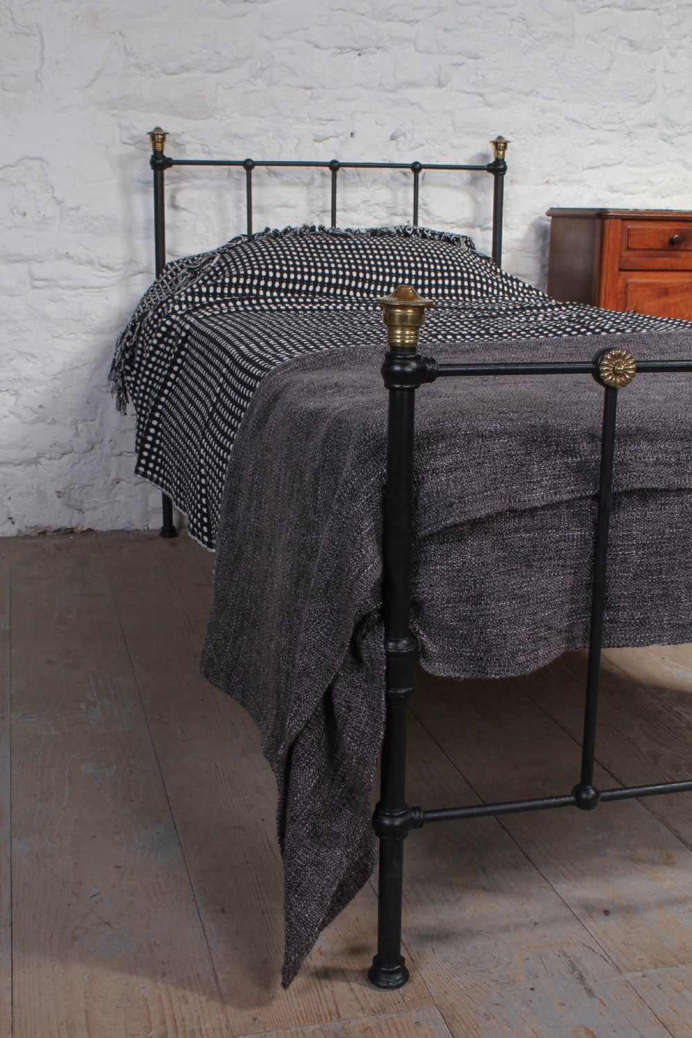 Simple attractive Edwardian black and brass single bed View VII