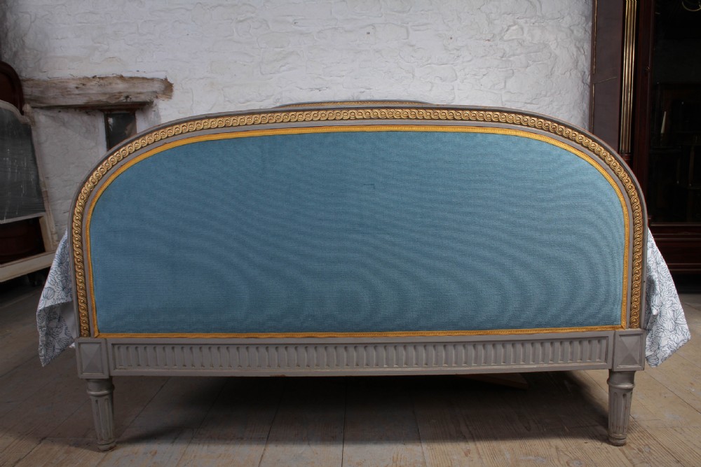 Attractive French upholstered king size bed with original gilded paint View III