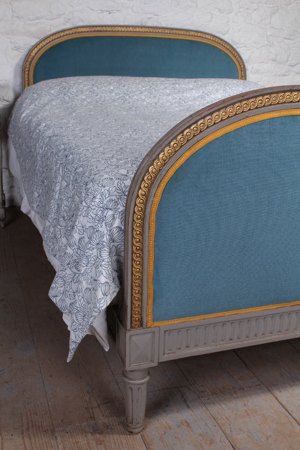 Attractive French upholstered king size bed with original gilded paint View VI