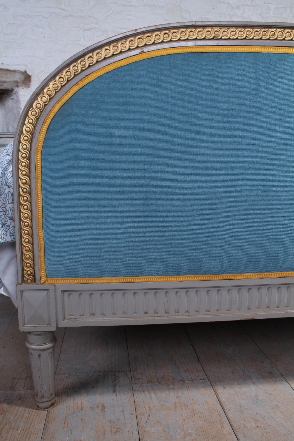 Attractive French upholstered king size bed with original gilded paint View VII