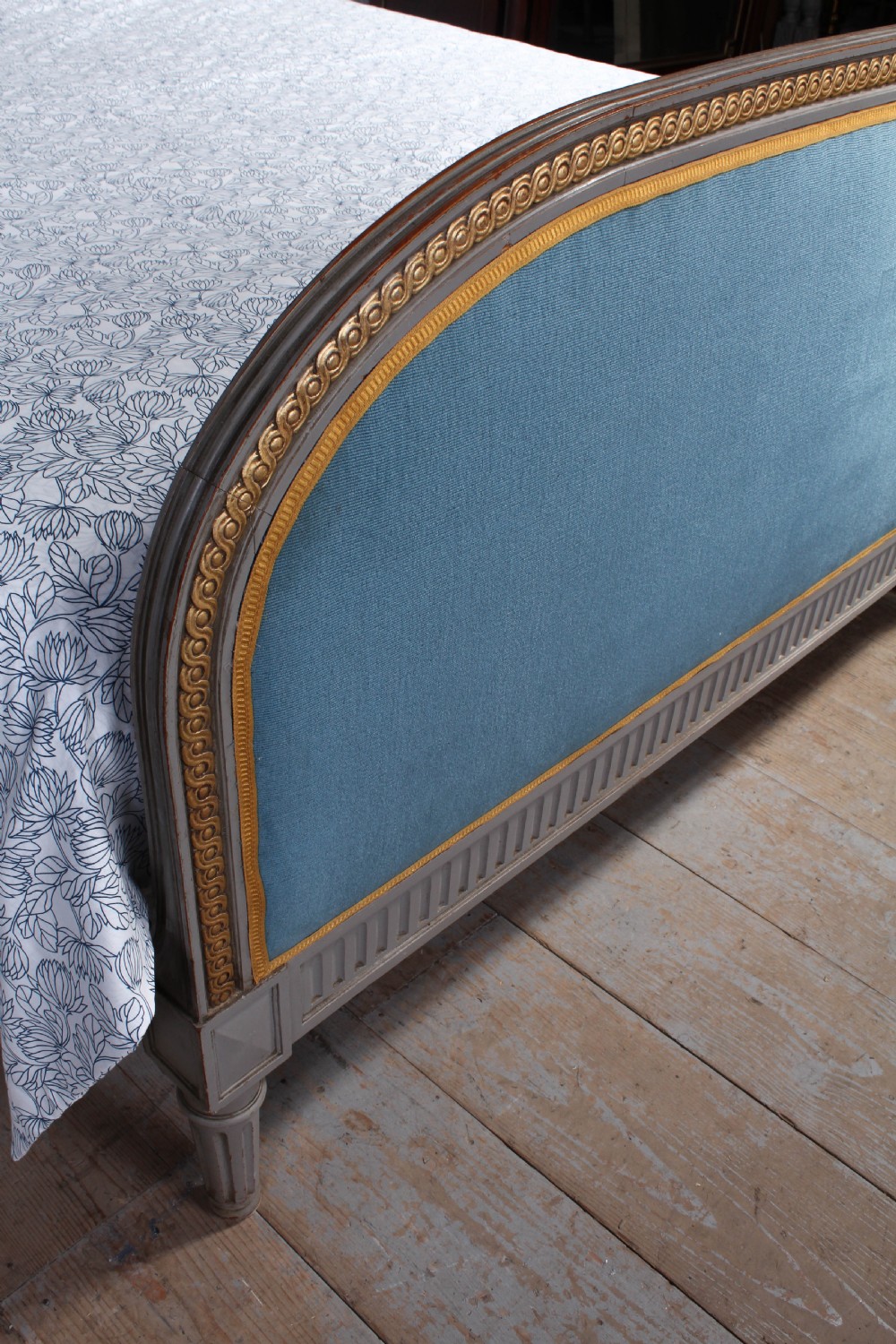 Attractive French upholstered king size bed with original gilded paint View VIII