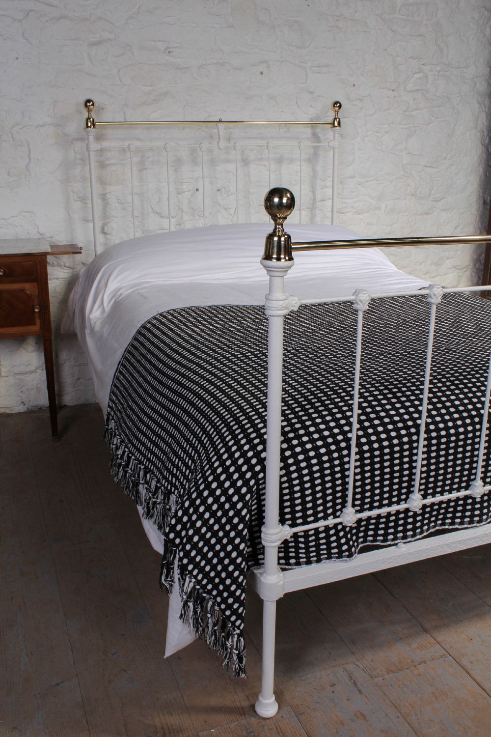 Pretty three quarter queen size Victorian brass and iron bed View VI