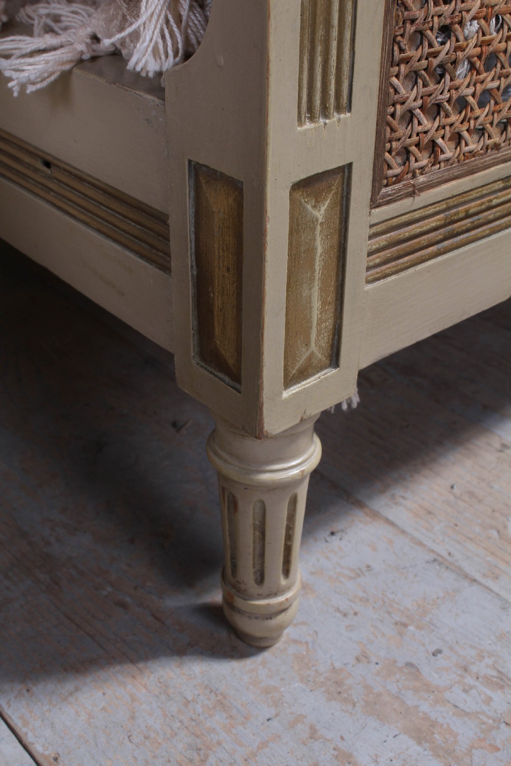 Pretty pair of French meter wide caned gilded beds View VI