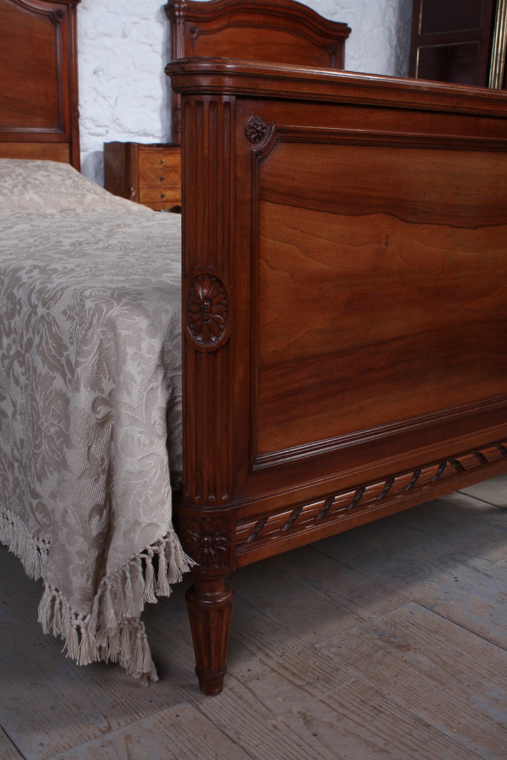 Handsome pair of French Walnut single beds View VII