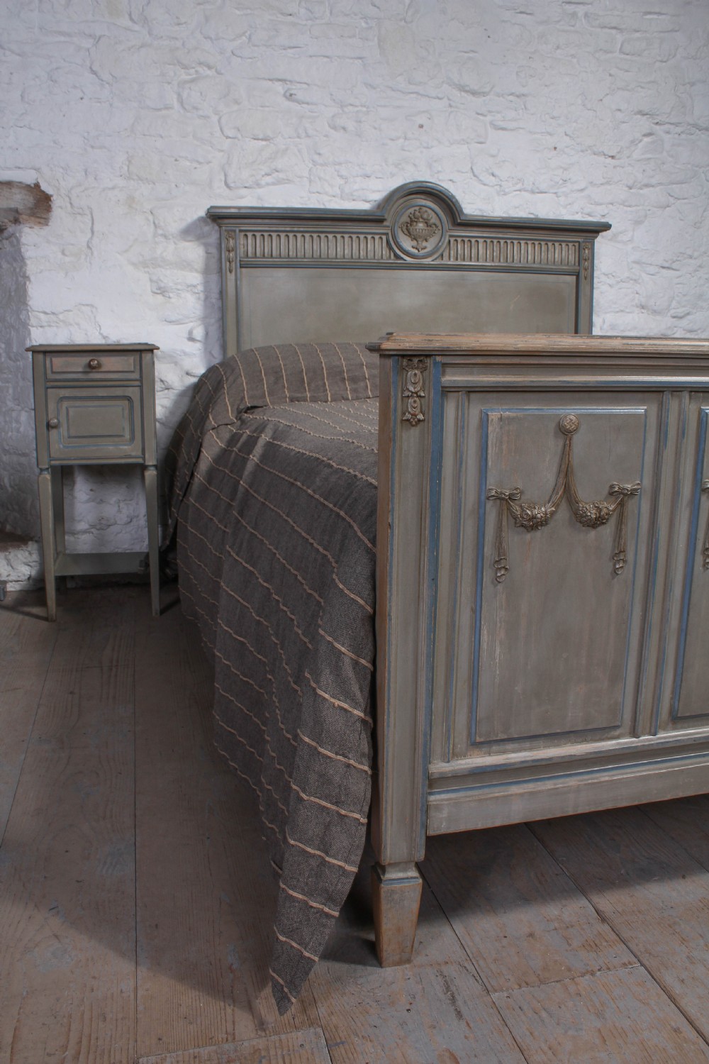 Lovely original painted French queen size bed,bedside and chairs View VIII