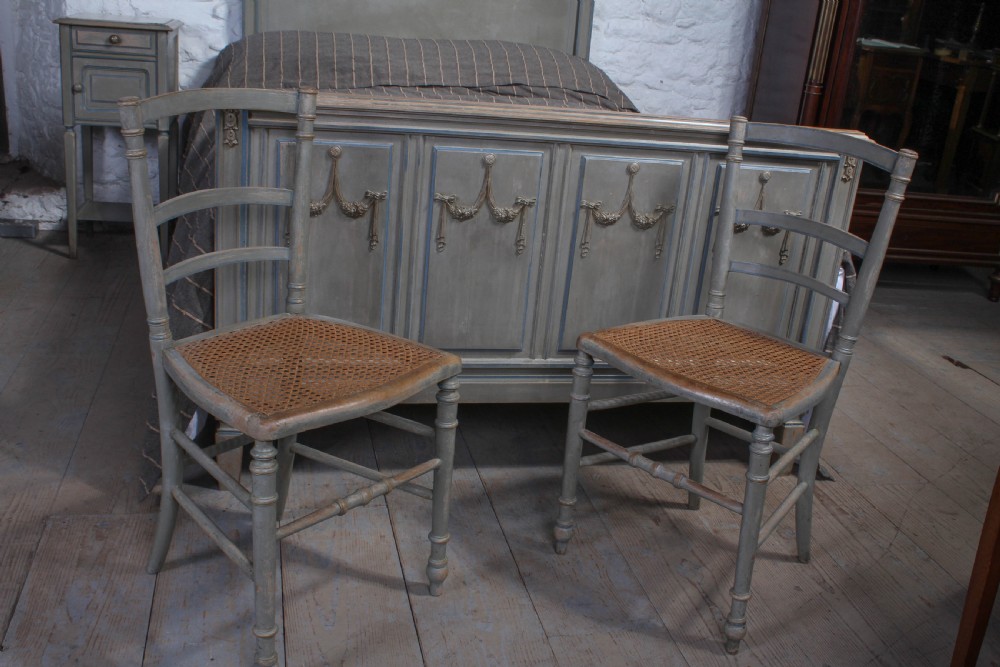 Lovely original painted French queen size bed,bedside and chairs View X